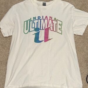 Indiana Ultimate Gildan White T-Shirt with Colorful Logo Tag